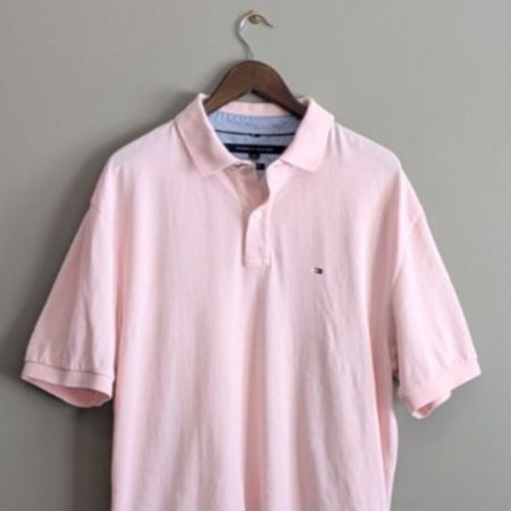 Tommy Hilfiger Mens XL Pink Polo Shirt Classic Fit Mesh Short Sleeve Pullover